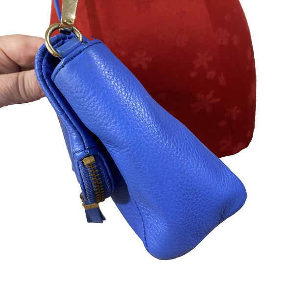 Talbots Blue Leather Crossbody Shoulder Bag Small Casual Purse Zip Flap Preppy - Picture 8 of 13